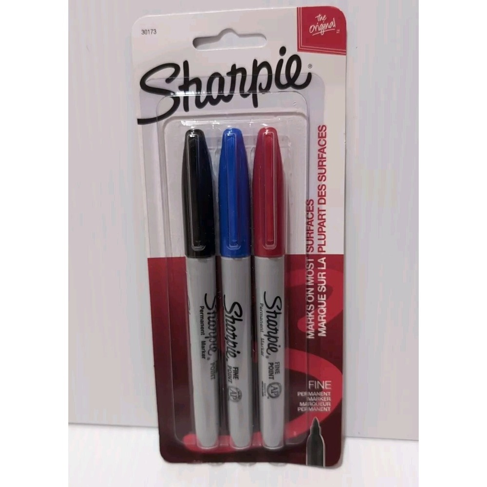 NEW Sharpie Fine Point Permanent Black, Blue and Red Markers Pack of 3